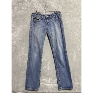 True Religion Jeans Women's 28 Blue Straight Slim USA Made Distressed Light Wash